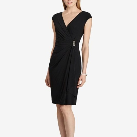 NWT American Living Cap-Sleeve Draped Brooch Dress - Picture 1 of 5